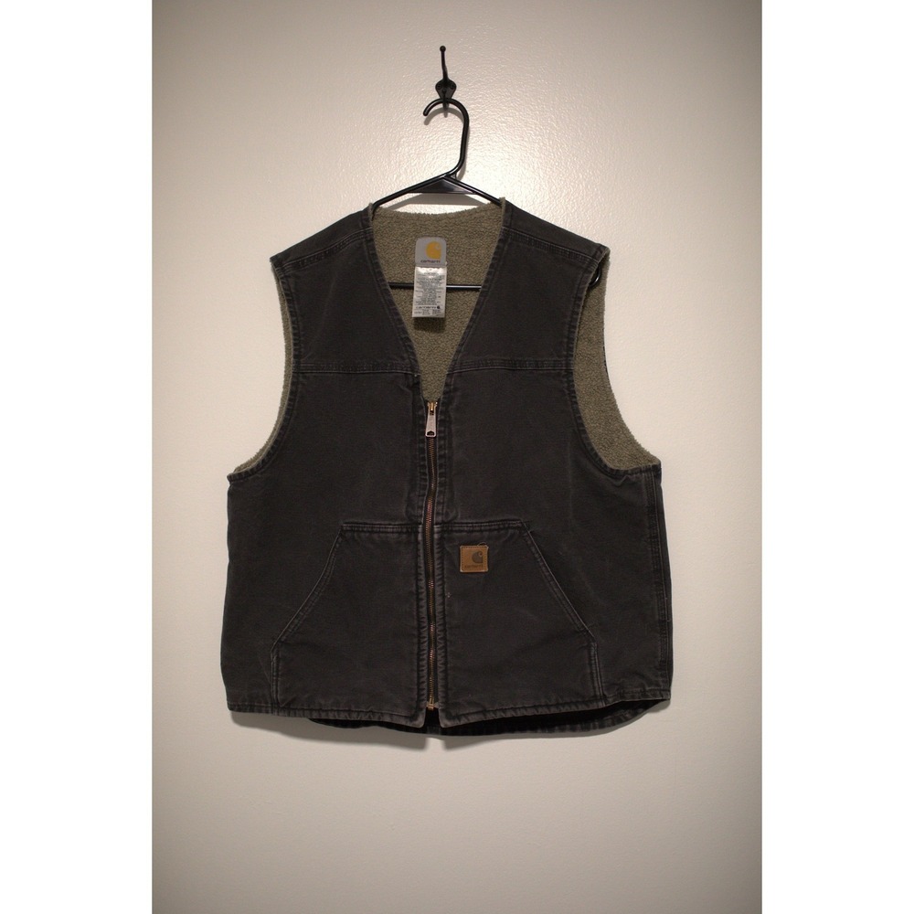Carhartt V26 BLK Sandstone Duck Sherpa Lined Vest Faded Black Mens Large